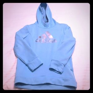 Adidas girls pale blue signature hooded sweatshirt